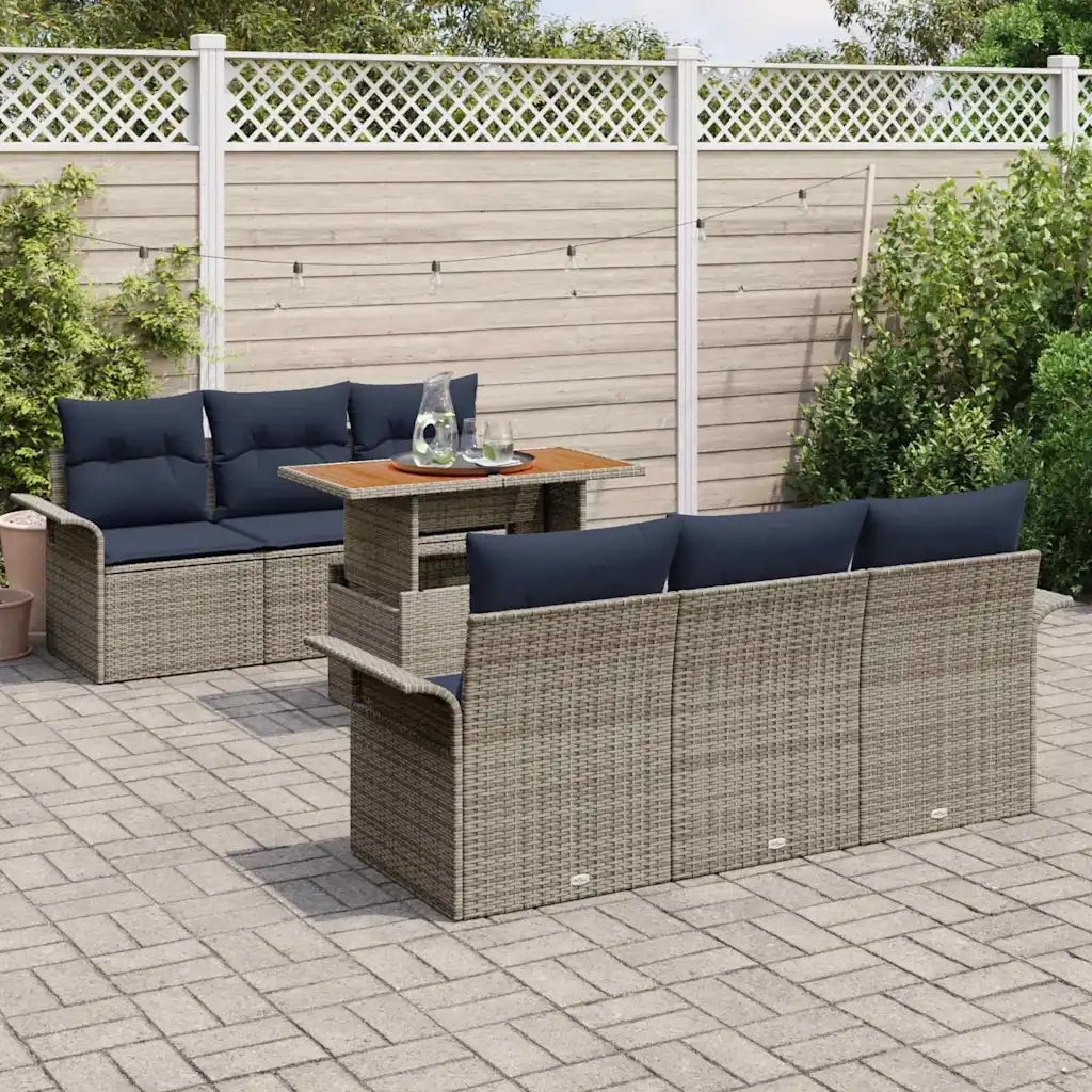 Set Divano da Giardino 7 pcs Grigio Poly Rattan