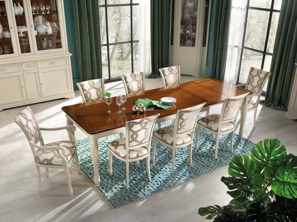 Tavolo shabby allungabile gamba tornita in legno bianco/noce l.160 p.100 h.80 - Mobili 2G