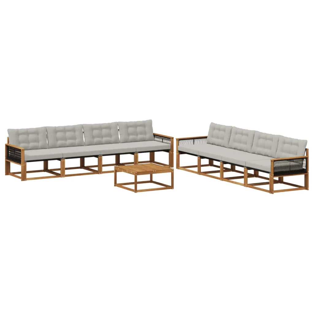 Set di divani da esterno 9 pcs Naturale e Grigio Chiaro