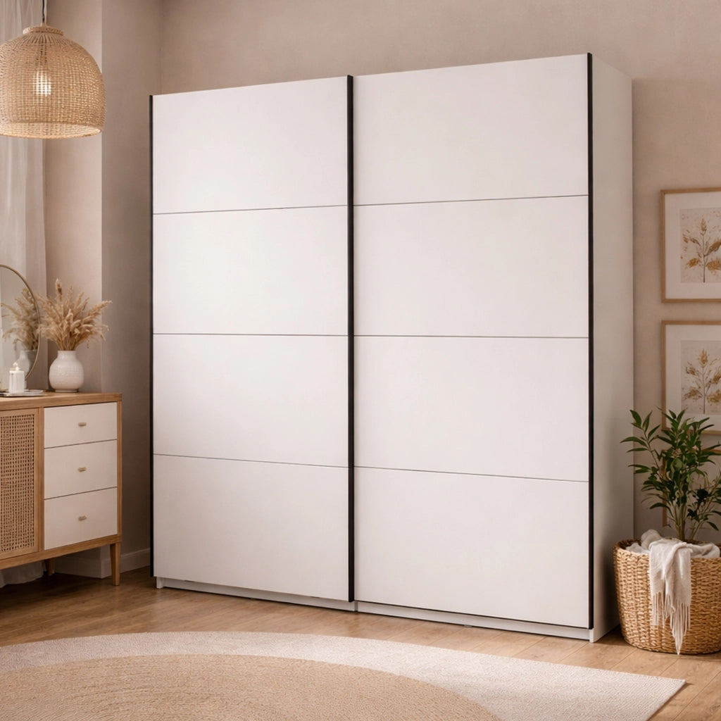 Armadio Camera da Letto Cariano, Guardaroba Grande 2 Ripiani, 195x217.5h cm Bianco Opaco