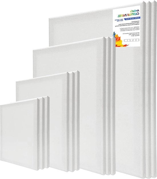 Set di tela per dipingere tela da spolvero - 12 pezzi - 13 x 18 cm | 18 x 24 cm | 24 x 30 cm | 30 x 40 cm - 3 volte primito bianco - tela di cotone 100% - tela per acrilici e olio grandi dimensioni