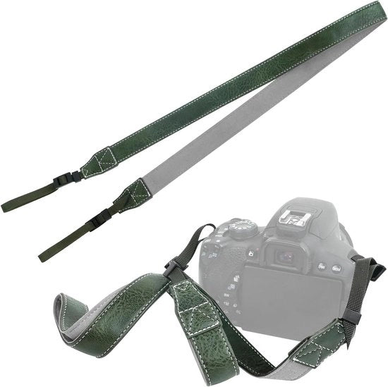 Cinturone di supporto per fotocamera in pelle con regolazione della spalla, adatto per fotocamere DSLR e reflex, verde, 75 cm