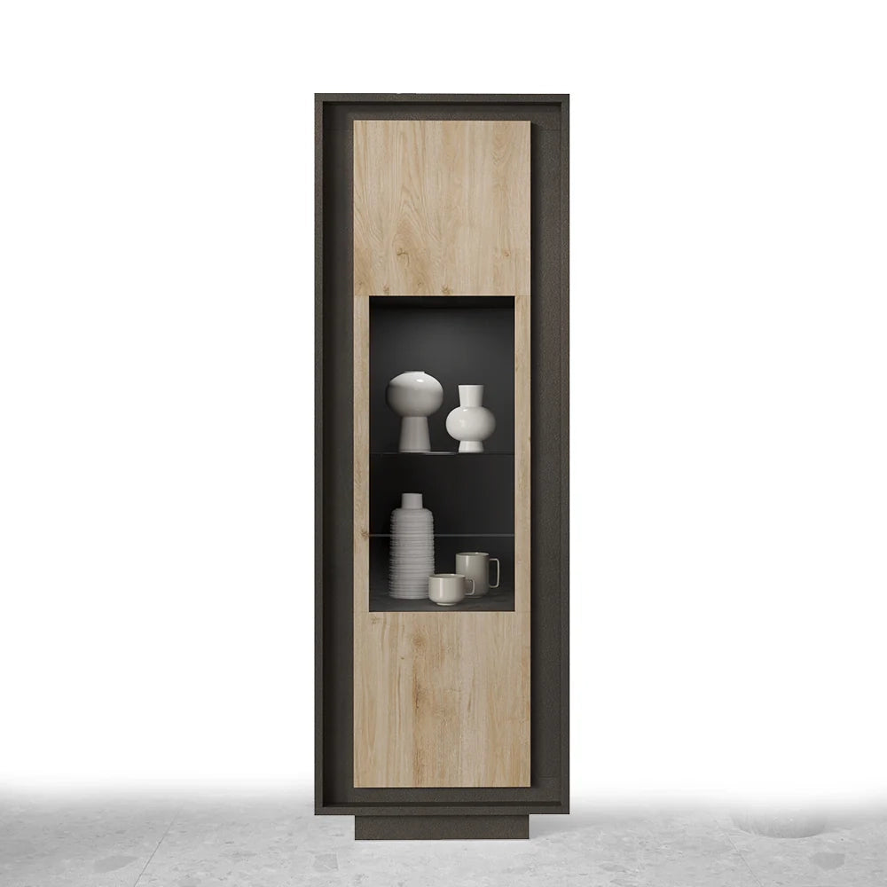 Vetrina a 1 Anta Linea SKY L 67 Cm x H 197 Cm x P 40 Cm, realizzata in legno 100% MADE IN ITALY, design moderno per cucina, sala da pranzo, soggiorno colore Lava/Cadiz