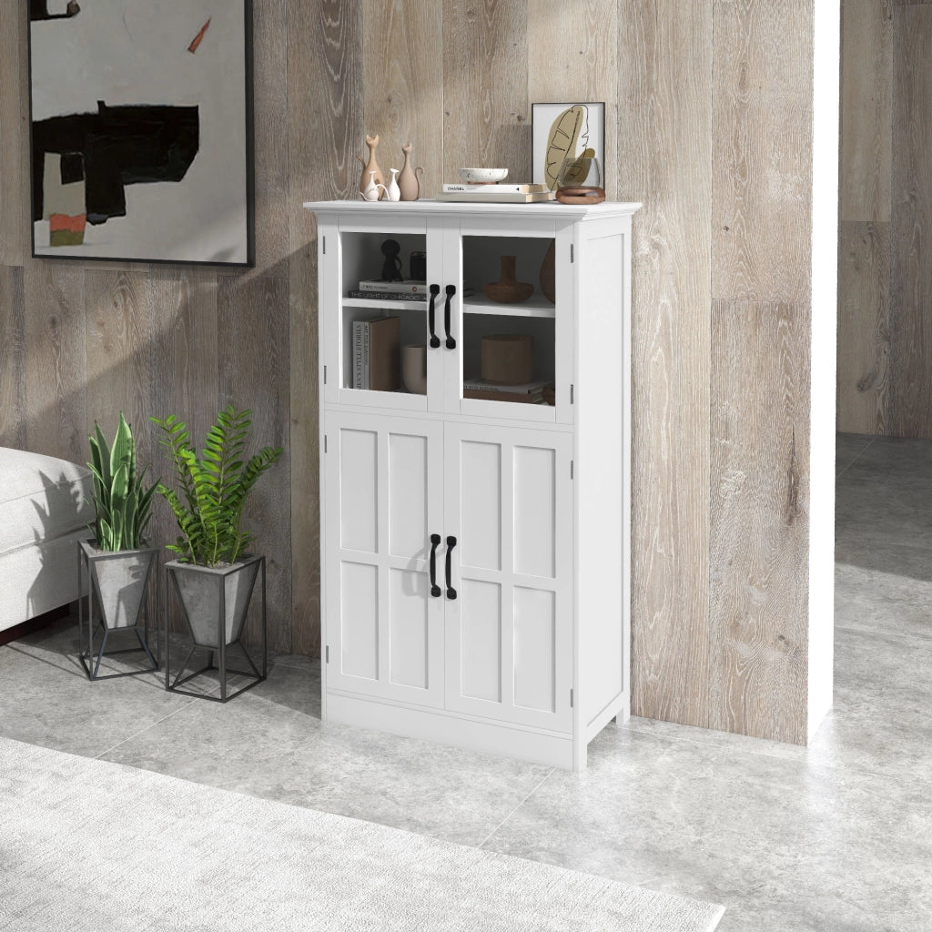 Armadio cucina con ante in vetro e ripiani ¨C zephmum ¨C bianco 80x40x180