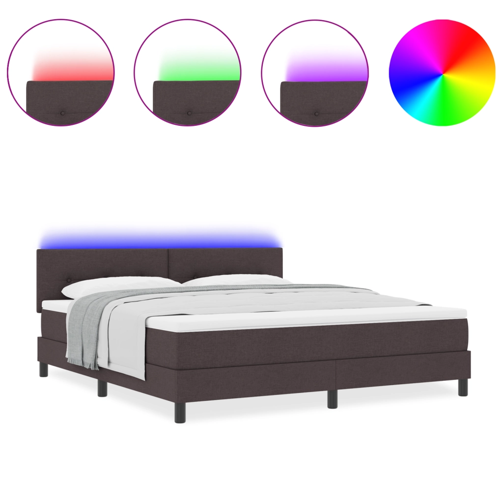 Letto Box Spring con Materasso e LED Marrone Scuro 180x200 cm Tessuto