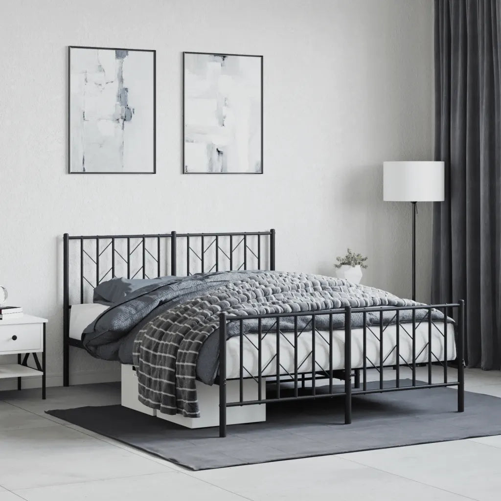 Letto matrimoniale | Letto per adulti | Giroletto con Testiera e Pediera Metallo Nero 135x190 cm