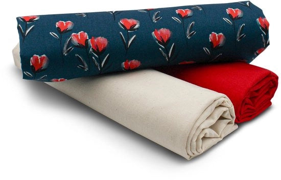 Set di tessuto in cotone 1,5m design + 2x selezione di tessuto a colori coordinati 100% cotone (Tulip Set90)