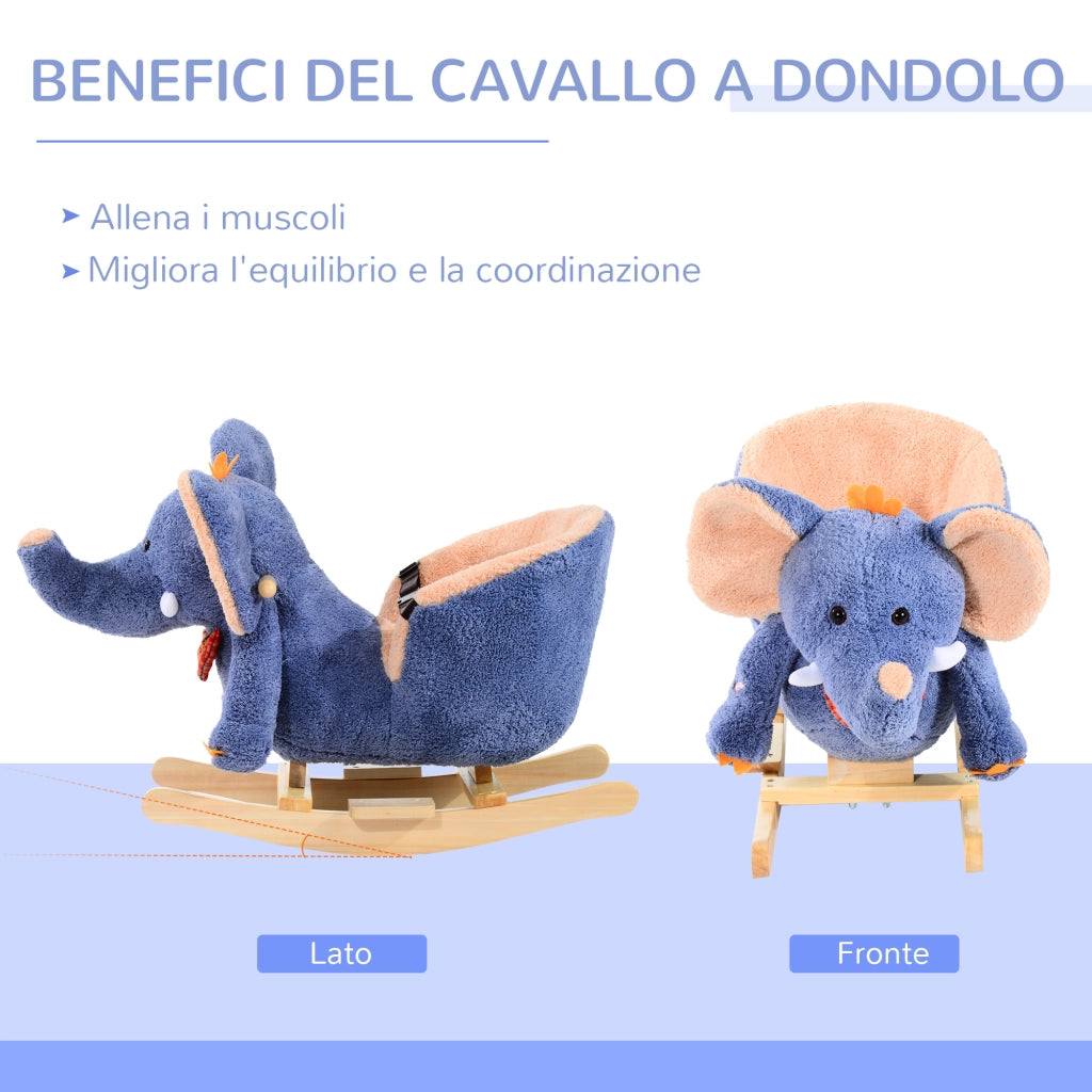 Cavallo a Dondolo in Legno Elefante per i Bambini 60x33x45cm