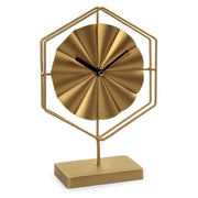 OROLOGIO DA TAVOLO ESAGONALE IN METALLO BRILLANTE BASE IN LEGNO DORATO 25 CM