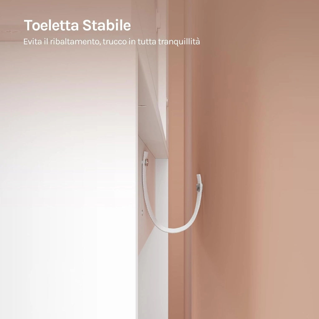 Toeletta da Trucco con Specchio LED, con 2 Prese di Corrente, Postazione Trucco con 2 Cassetti 4 Ripiani, Bianco, 90x135x40 cm, MB6123ws