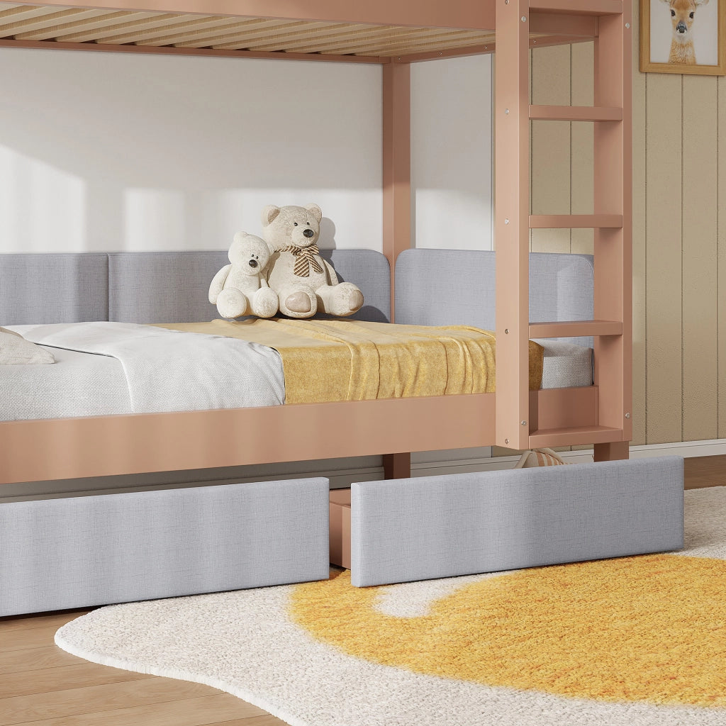 LETTO A CASTELLO 90x200 cm Grigio+Naturale con 2 cassetti e scala