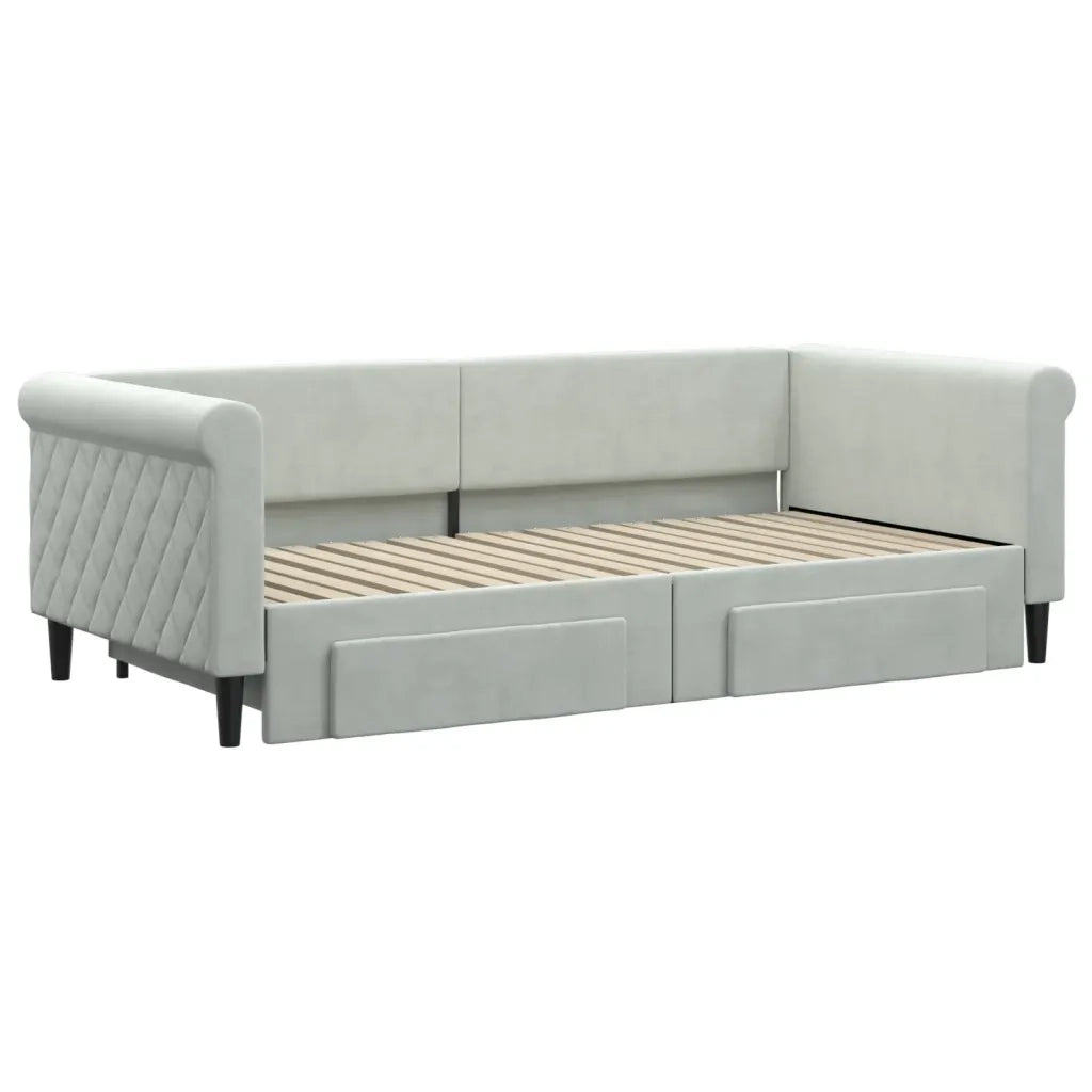 Divano Letto Estraibile Cassetti-Sofa Letto-Daybed Grigio Chiaro 90x190cm Velluto 222949