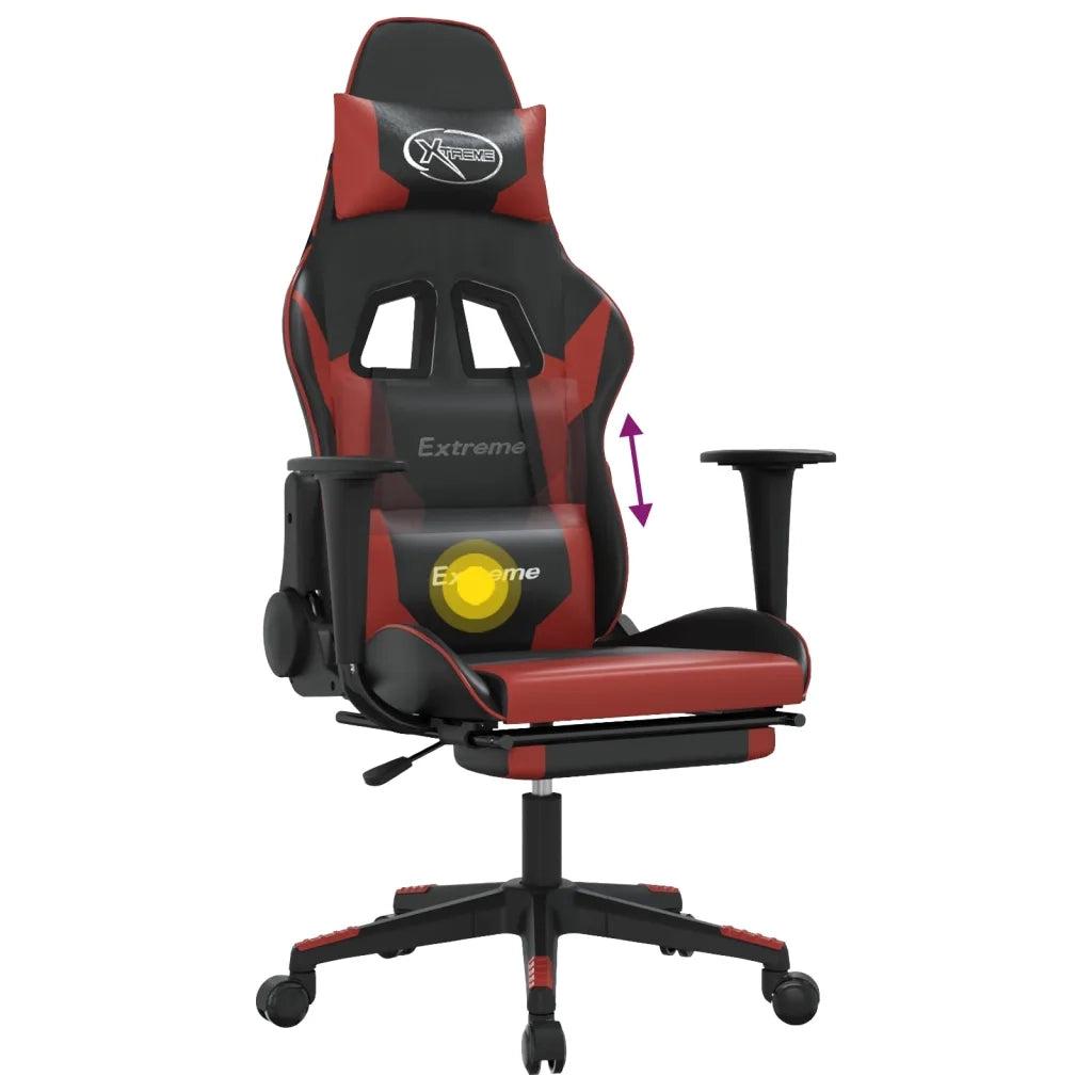 Sedia Gaming | Sedia da e-sports Massaggio Poggiapiedi Nero e Rosso Vino Similpelle