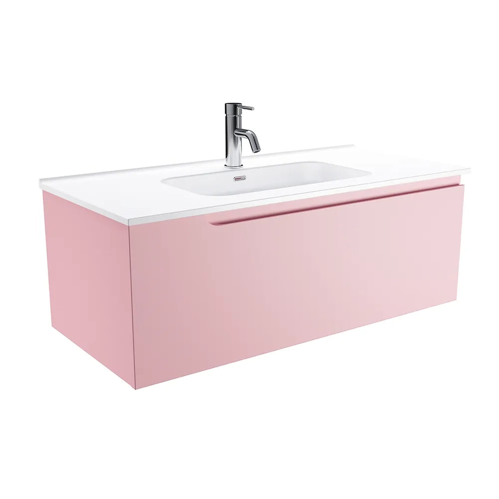 Mobile bagno sospeso 80 cm un cassetto rosa cipria opaco con lavabo | Ardenne