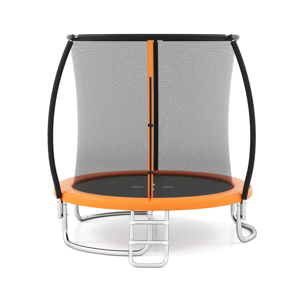 Trampolino da esterno 244 x 240 x 60 cm con rete di sicurezza e scaletta stabile stile moderno in acciaio zincato arancione 20_0014507
