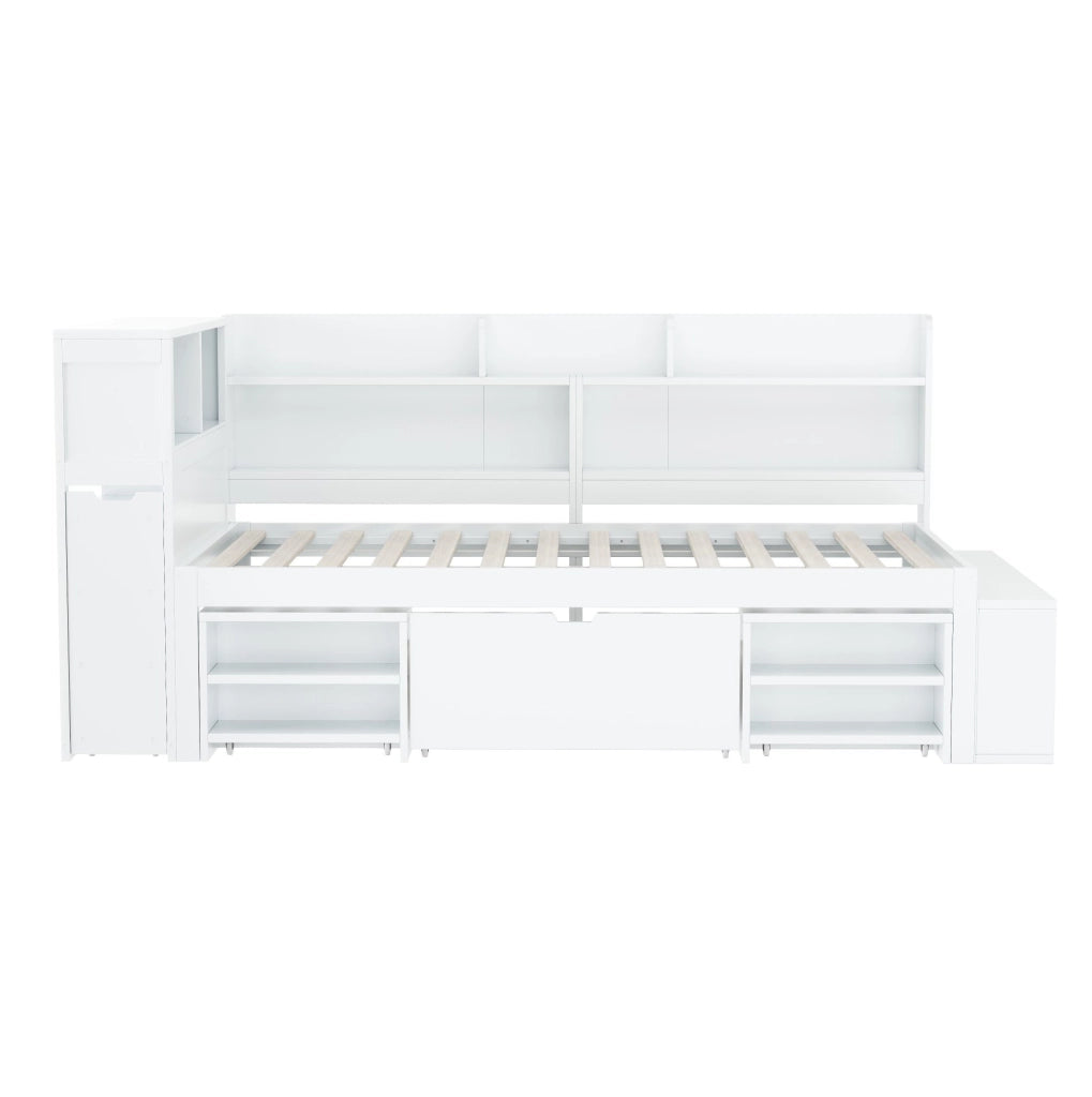 Letto singolo per bambini 90x200 cm con cassetti e scaffali