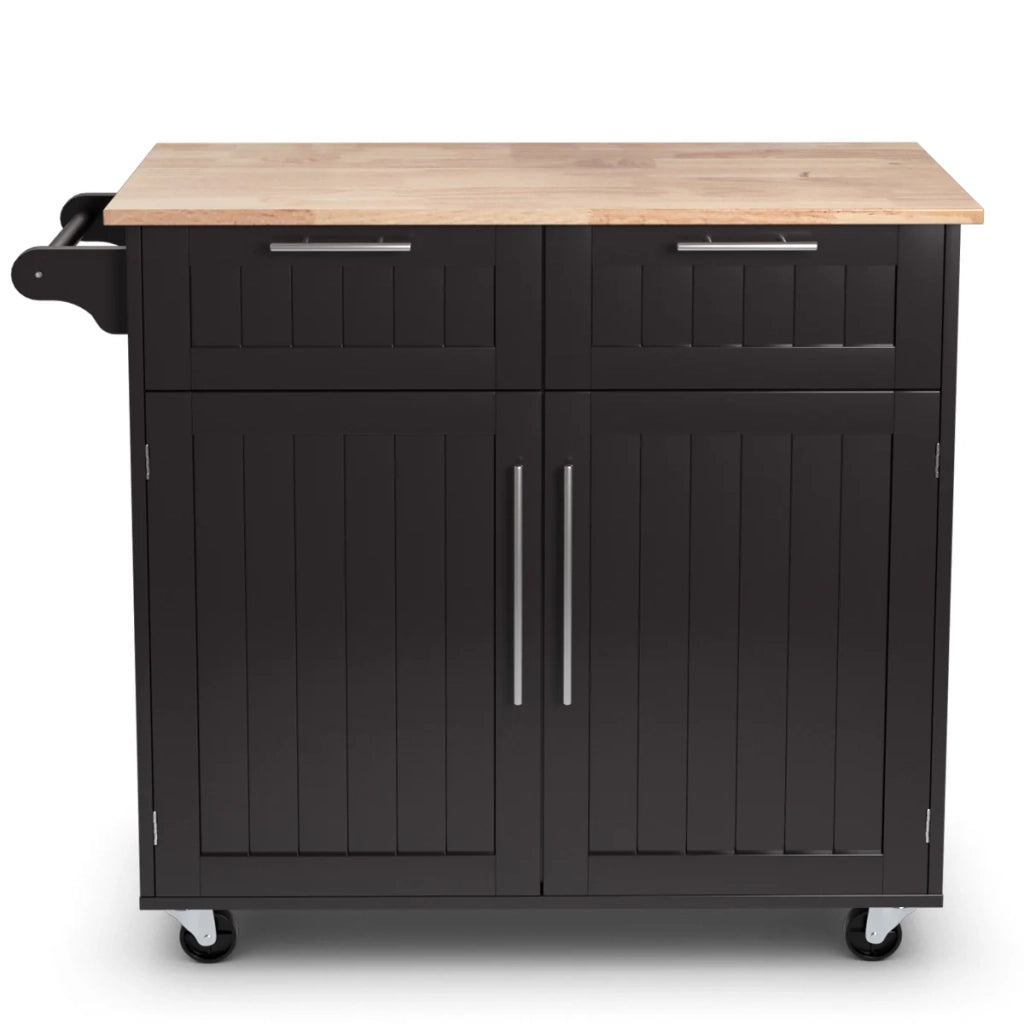 Carrello da cucina con ruote 94 x 45 x 94 cm 2 cassetti e portasciugamani stile classico in legno di caucciù color caffè 20_0018482
