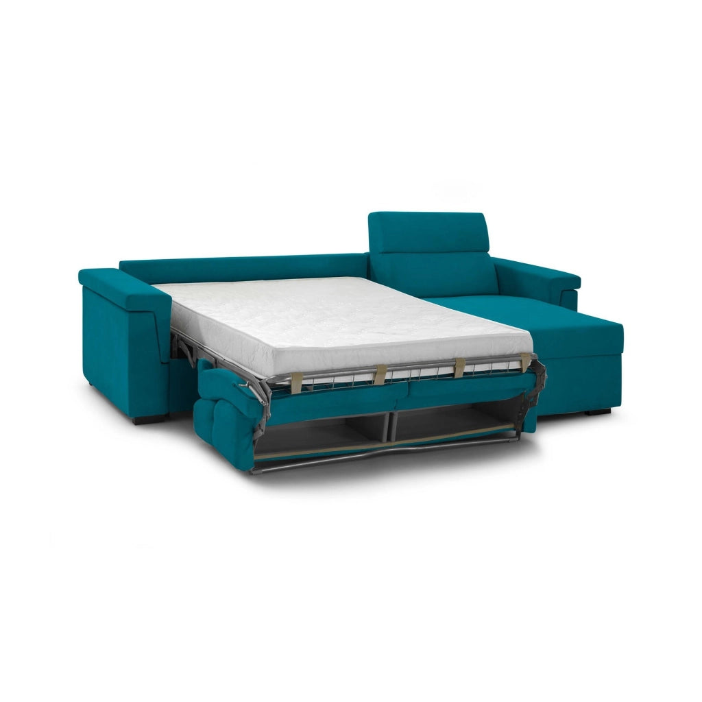 Esca, Divano Letto con Penisola Sfoderabile Made in Italy, 285x160 cm Azzurro