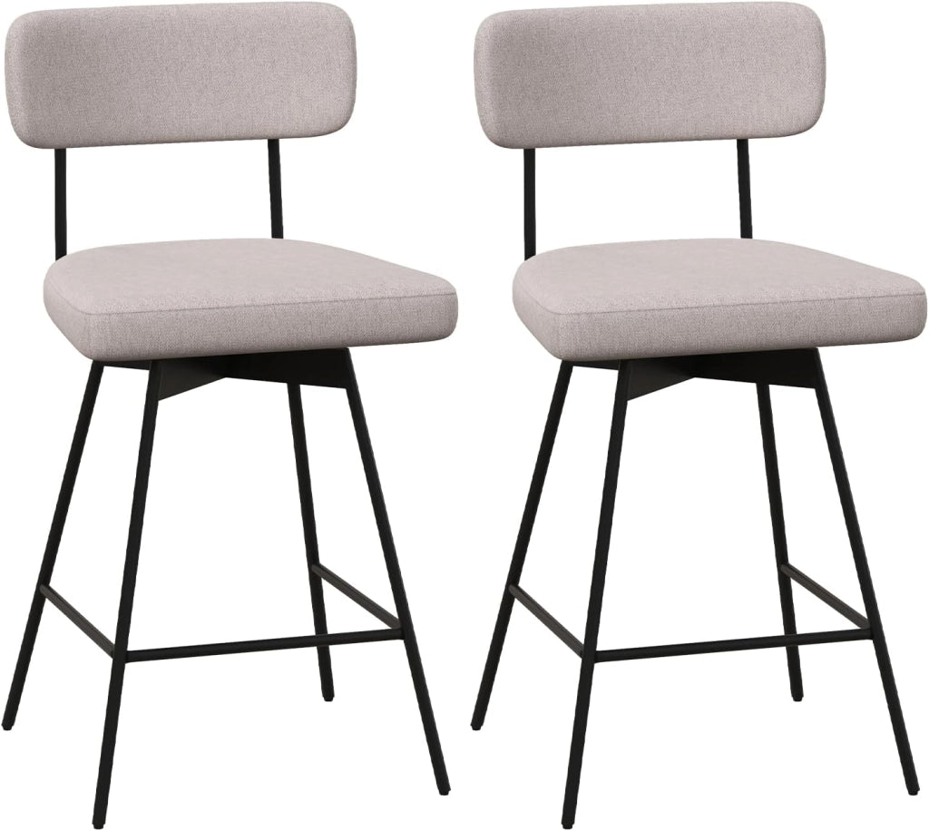 Set di 2 Sgabelli da Bar Girevoli a 360°, Sgabelli da Cucina con Schienale, Poggiapiedi, Sedia Alta Moderna Imbottita Struttura in Metallo, Altezza 90,5 cm, Capacità di 150 kg (Grigio)