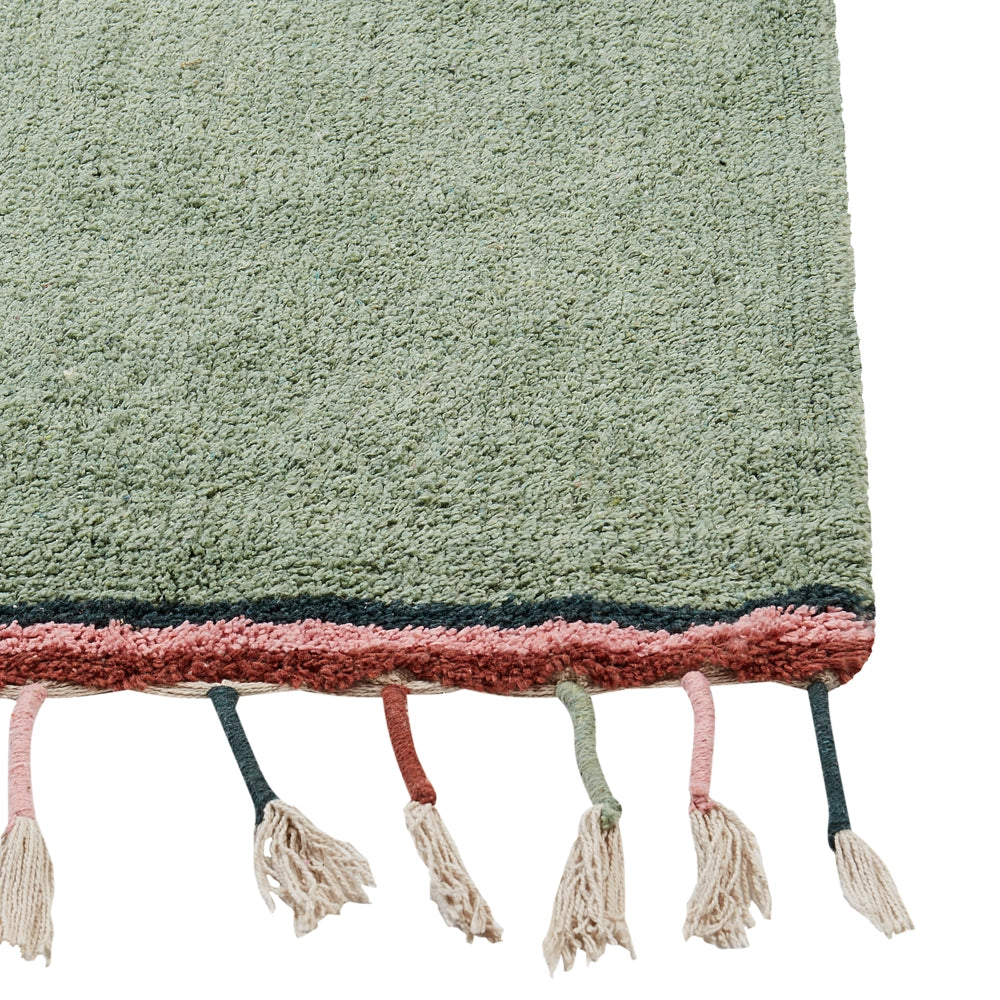 Tappeto per bambini in cotone verde 140 x 200 cm Rettangolare con nappe Motivi solidi Tappeto per bambini moderno e bohémien
