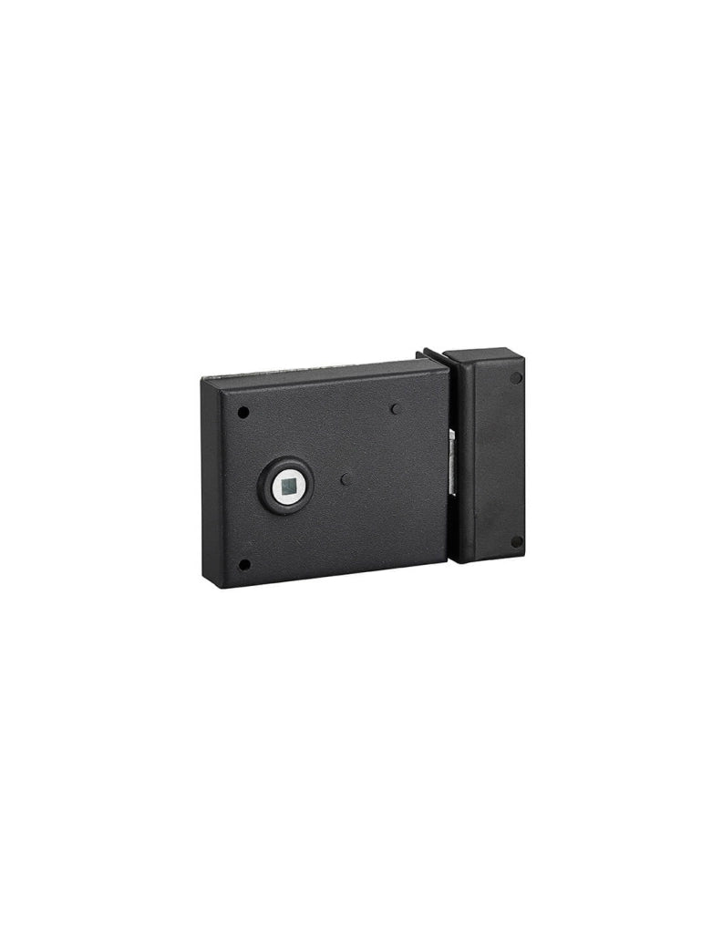 Serratura orizzontale da applicare con quadro maniglia 6mm, richiamo scrocco 1/2 giro, asse 45mm, 95x76mm, nero - THIRARD