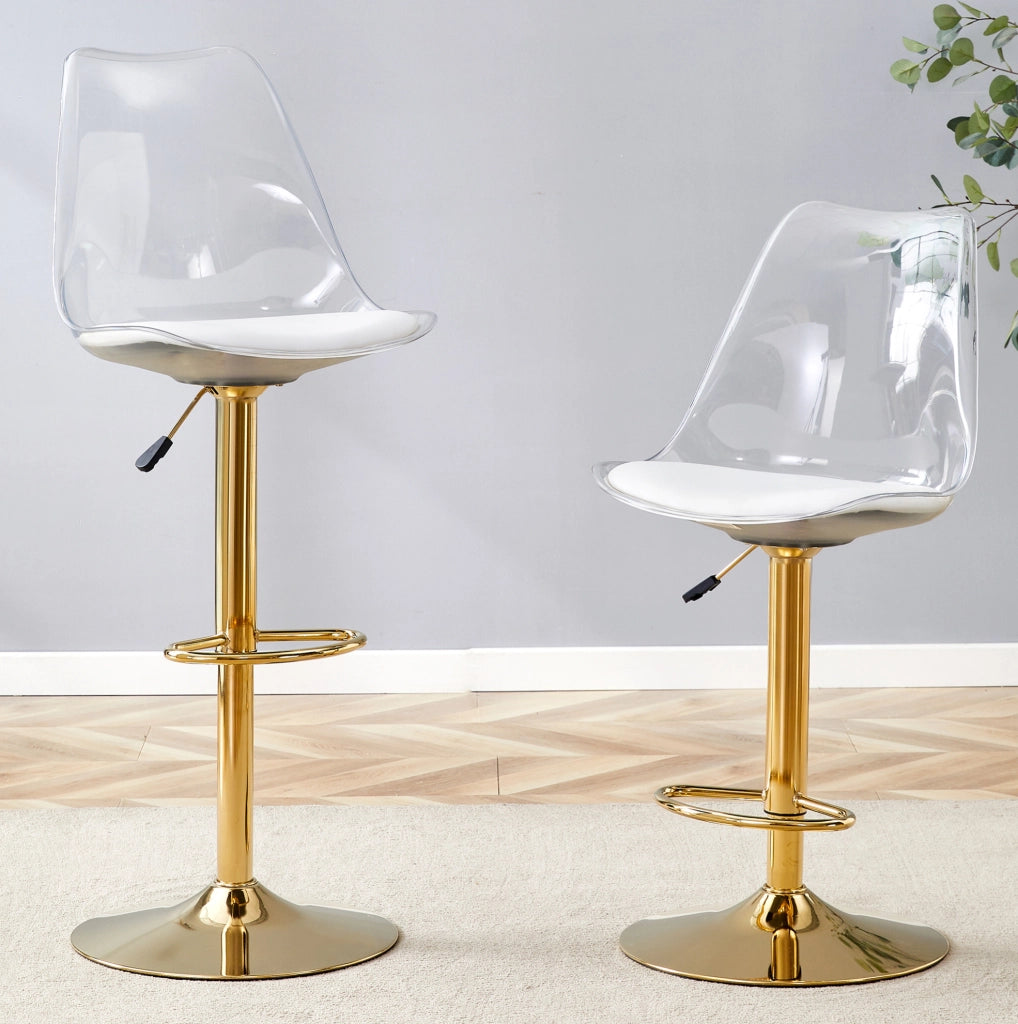 SGABELLI BAR Set da 2 trasparenti con seduta in PU e gambe oro