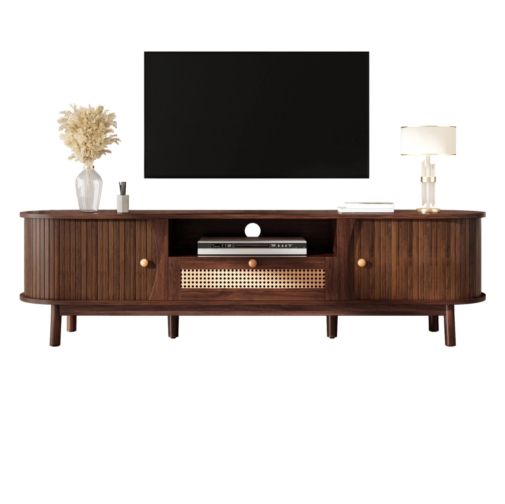 Mobile TV 165x37x46 cm con ante scorrevoli e cassetti; in MDF; noce
