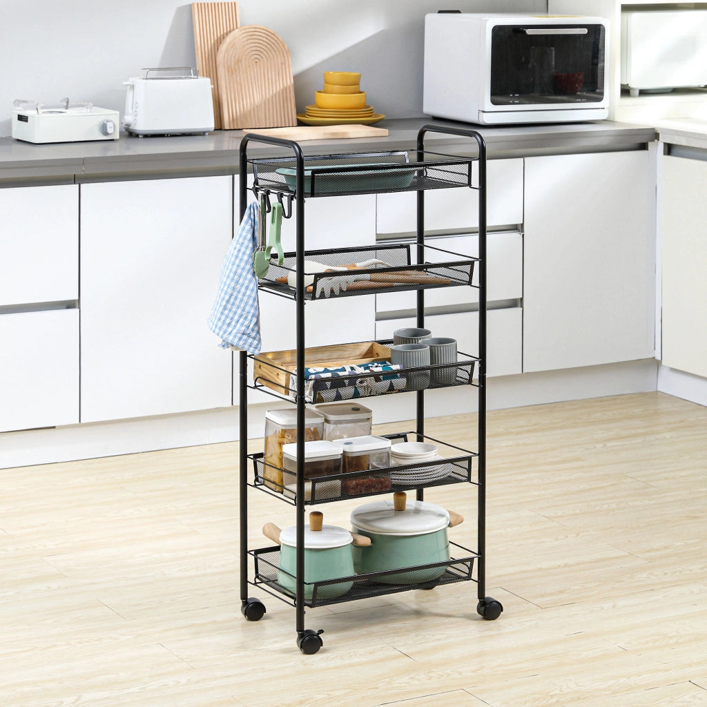 Carrello Portautensili 5 Livelli con Cestini ¨C zephmum ¨C 45x26.5x106 cm Nero