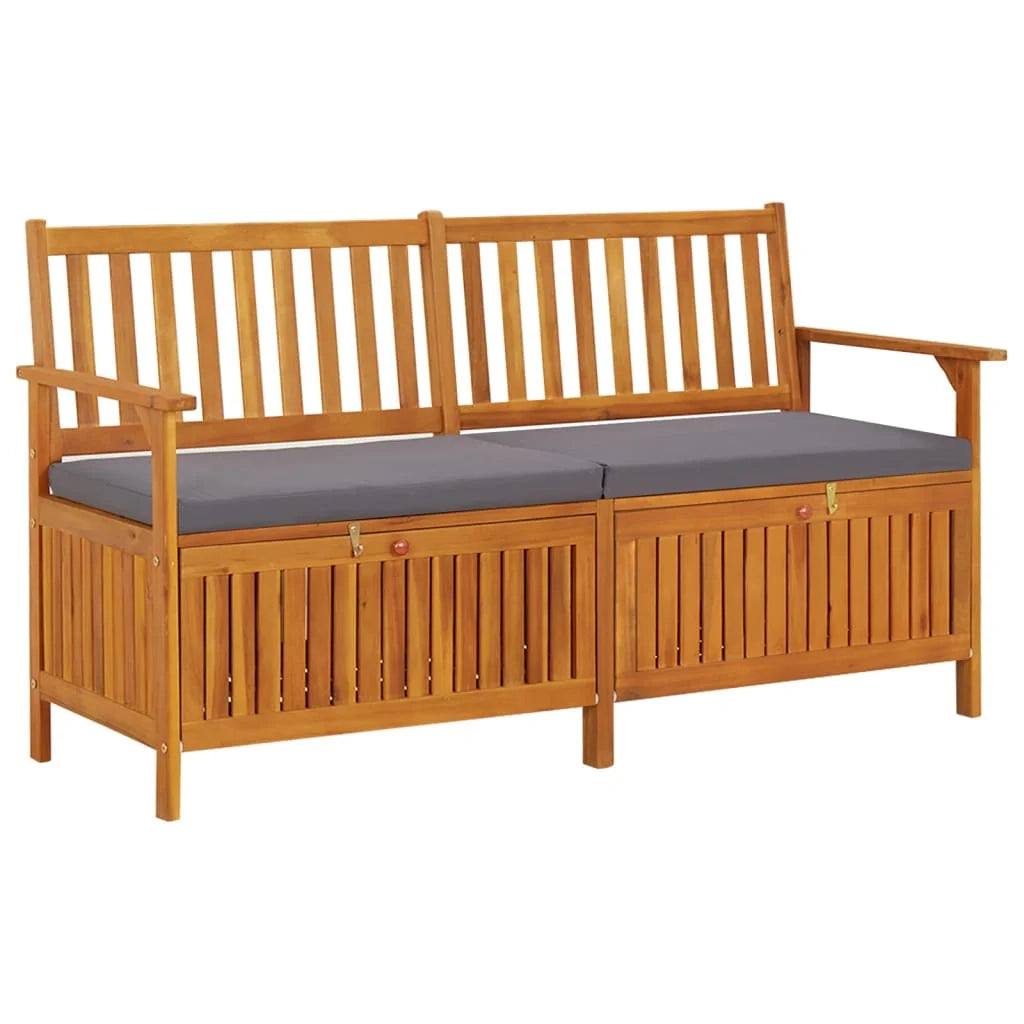 Panca da giardino mobili da esterno per patio contenitore per terrazza con cuscino 148 x 62 x 84 cm legno massello di acacia 02_0011797