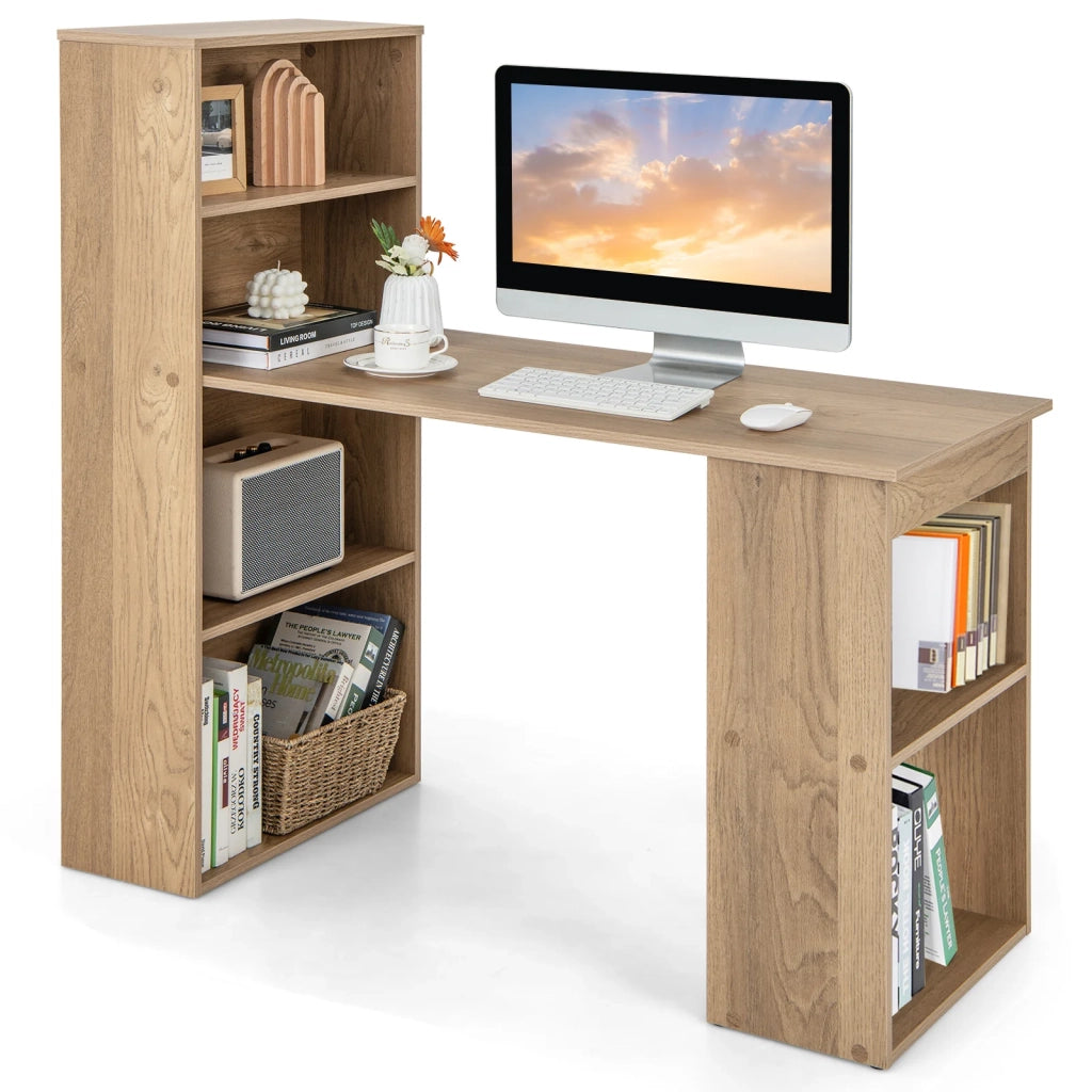 Scrivania per computer combinata con libreria e ripiani 122 x 56 x 122 cm utilizzo versatile stile moderno legno naturale 20_0020895