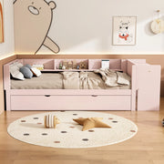 DESMIU Letto bambino 90 × 200 cm con letto estraibile, scrivania e 3 ripiani, senza materasso, rosa