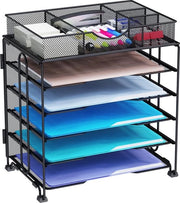 Bacetto metallico, ripiegabile, 5 contenitori di archiviazione, con cassetto, contenitore per documenti, cartelle, mappe, lettere, carta