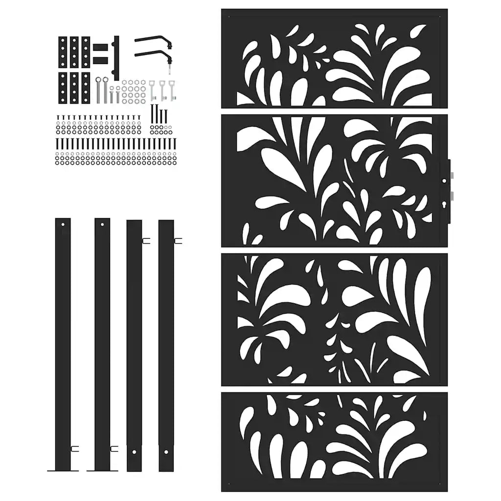 Cancello da giardino nero 100x175 cm in acciaio design ondulato 4100972