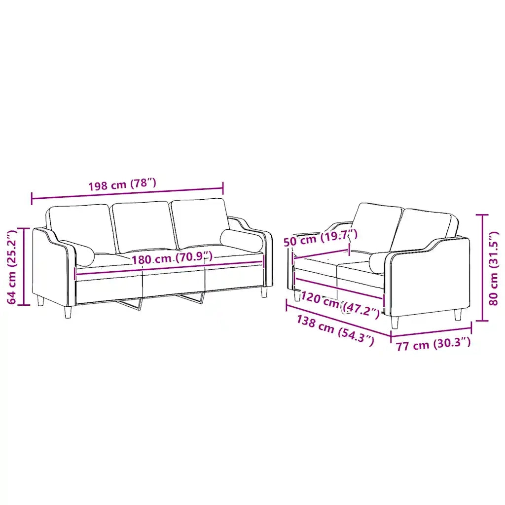Set Divani 2 pz con Cuscini Grigio Chiaro in Tessuto
