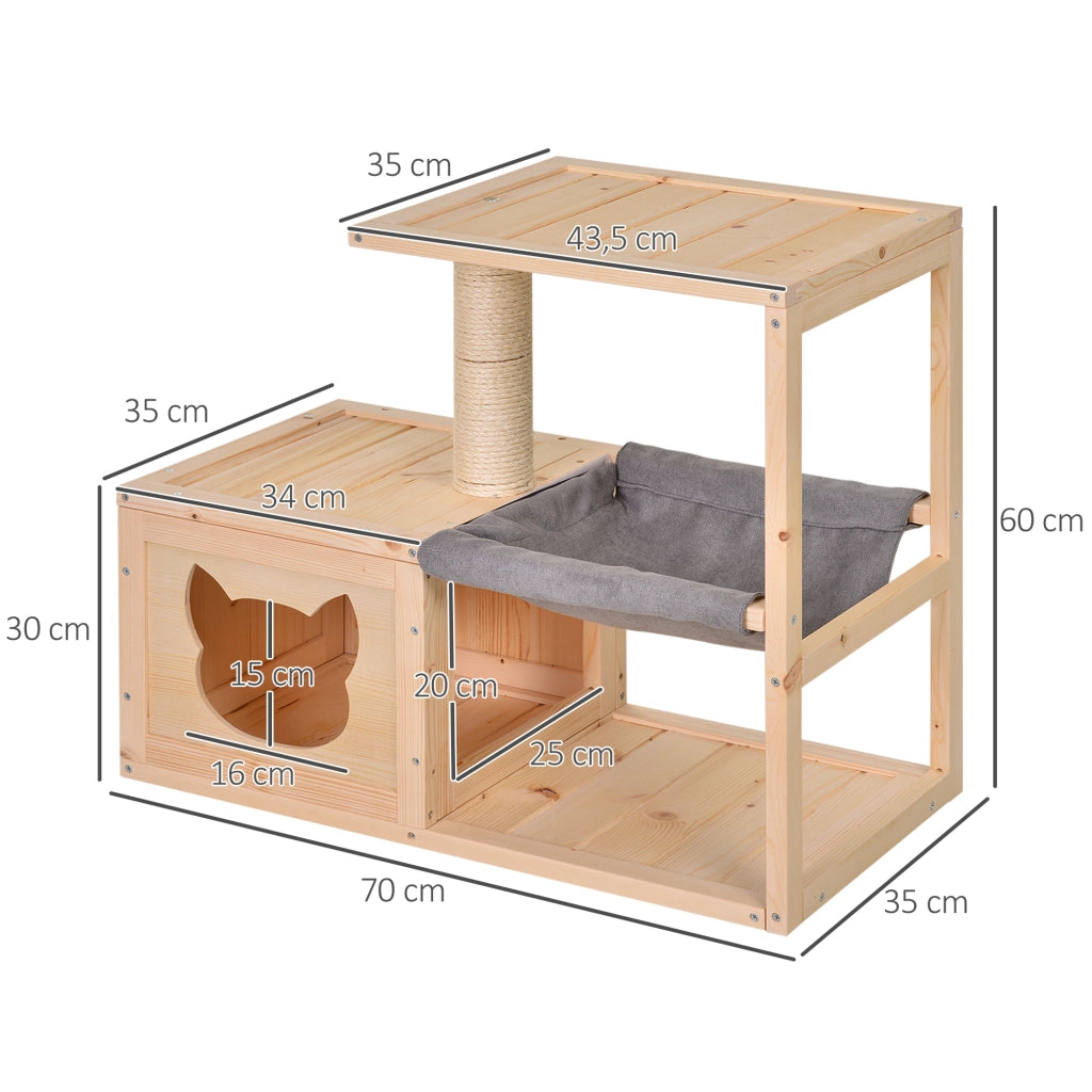 Letto per Gatti con Amaca e Tiragraffi in Legno ¨C zephmum ¨C Naturale 70x35x60 cm