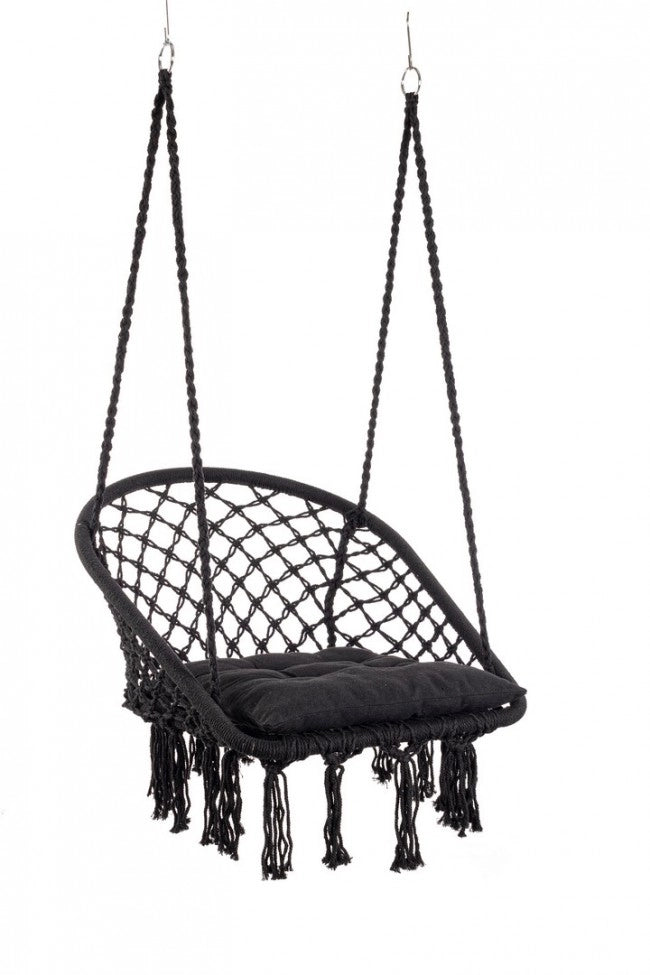 Poltrona Amaca Pensile in Macramé con Cuscino e Frange - MONTANA