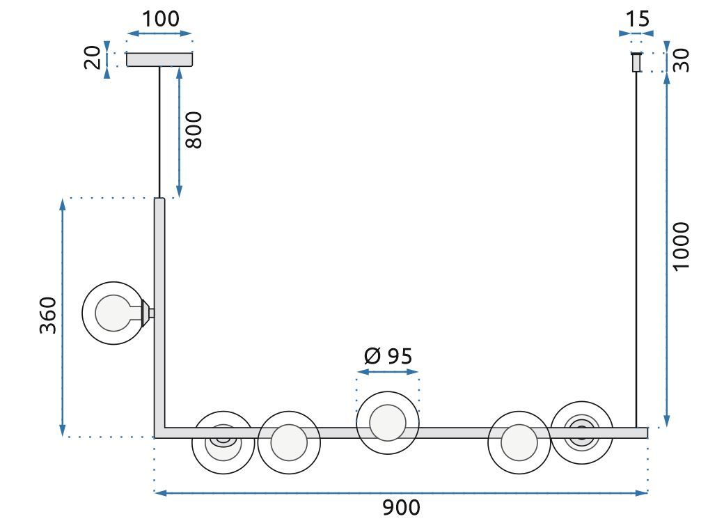 Lampada Da Soffitto Metallico Industrial Di Vetro Nero APP755-6CP