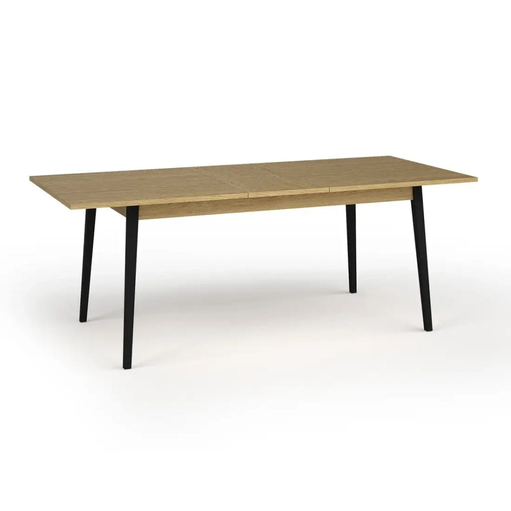 Tavolo allungabile MONDO – Piano in rovere e gambe nere – 160 a 200 cm – Gambe inclinate in metallo