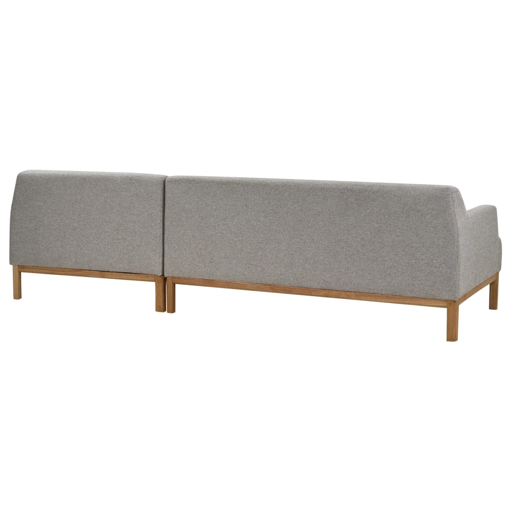 Divano angolare a sinistra Tessuto poliestere grigio Gambe di legno Soggiorno elegante