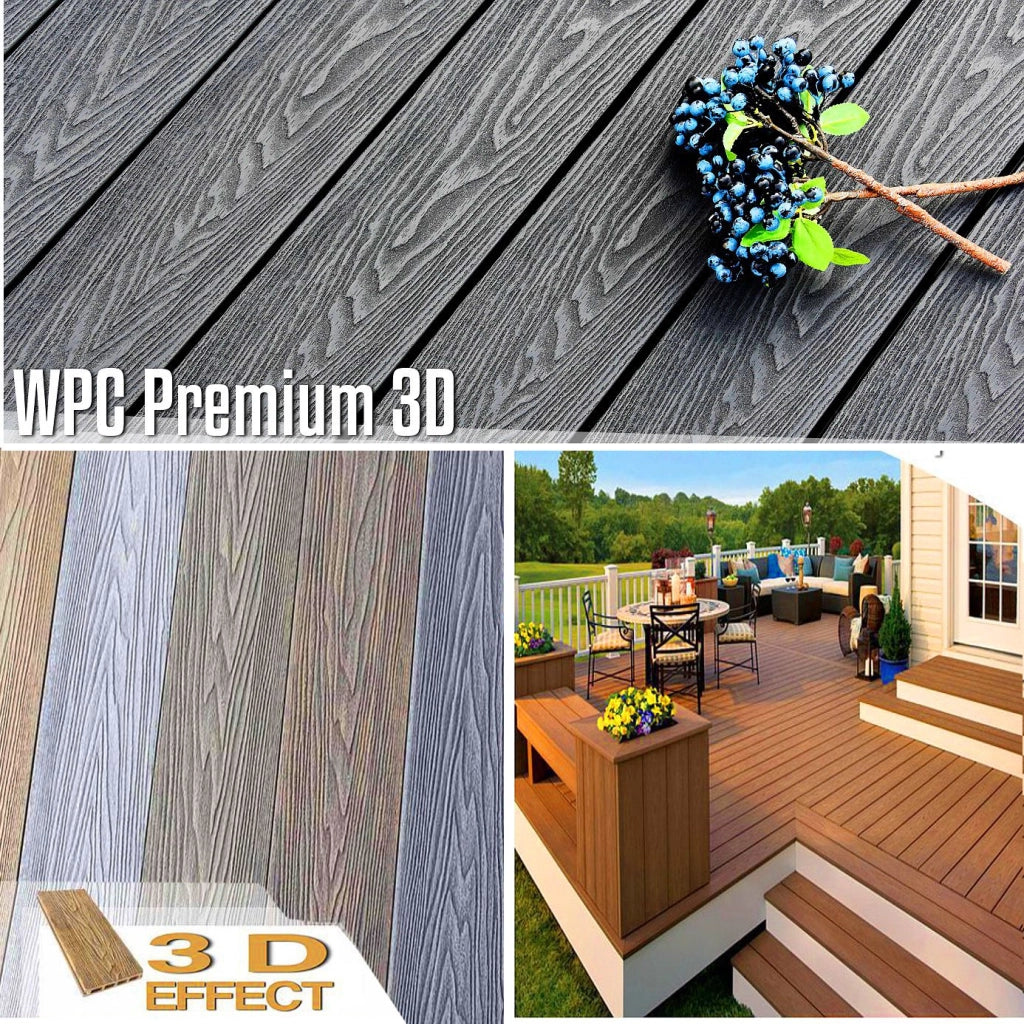 Listone WPC 3D 30m² per pavimentazione decking colore Chocolate effetto legno listone 146x2200mm spessore 25mm