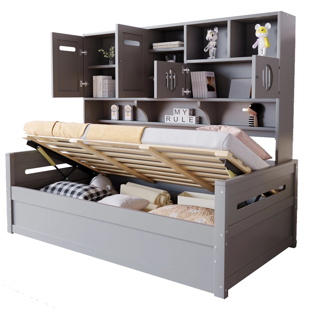 Letto singolo idraulico 90x200 cm con contenitore grigio