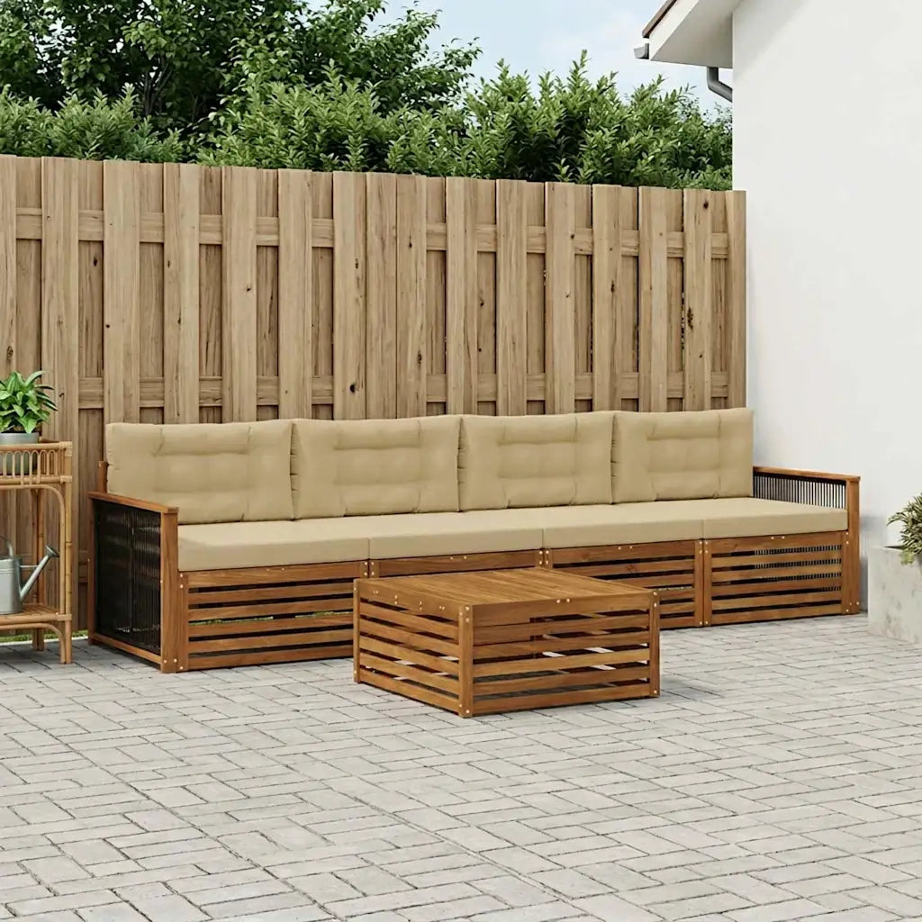 Set di divani da esterno con cuscino 5 pcs Naturale e Beige 3382996