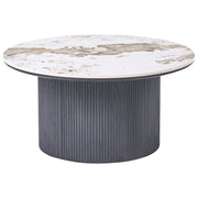Tavolino con base in MDF e piano in marmo bianco ceramico Design moderno Gambe scanalate ø 80 cm Nero