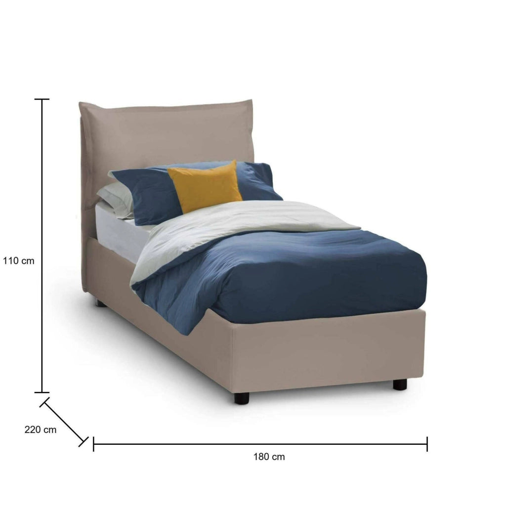 Adet, Letto Singolo Contenitore Made in Italy, Grigio Tortora