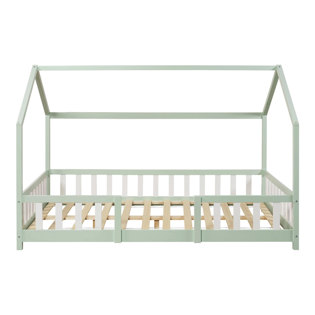 Letto per Cameretta Sisimiut a Forma di Casetta 120x200 cm Verde / Bianco [en.casa]