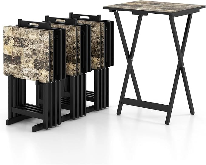 Set di 4 Tavolini Pieghevoli, Tavolio da Giardino in Legno, Maniglia per il Trasporto, Tavolino Laterale Portatile per Giardino Balcone Soggiorno, Portata 30 kg, 48 x 40 x 67 cm