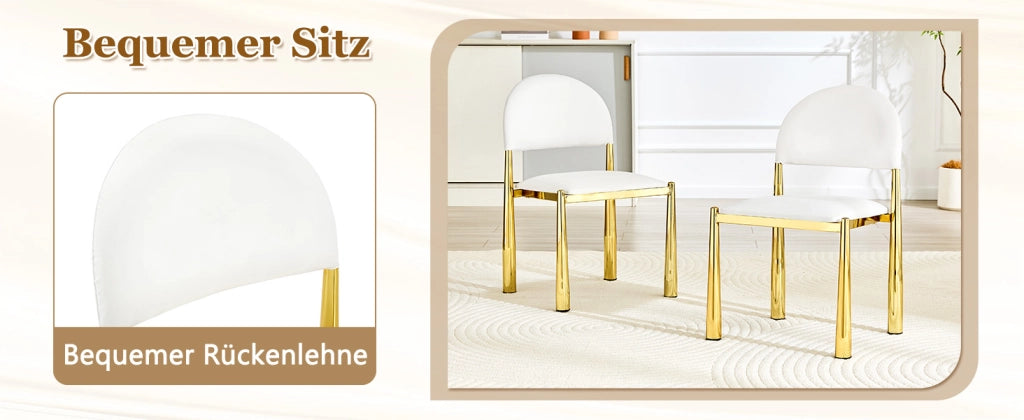 Sedie da pranzo, 2 pezzi in PU bianco con schienale semicircolare imbottito e gambe in metallo