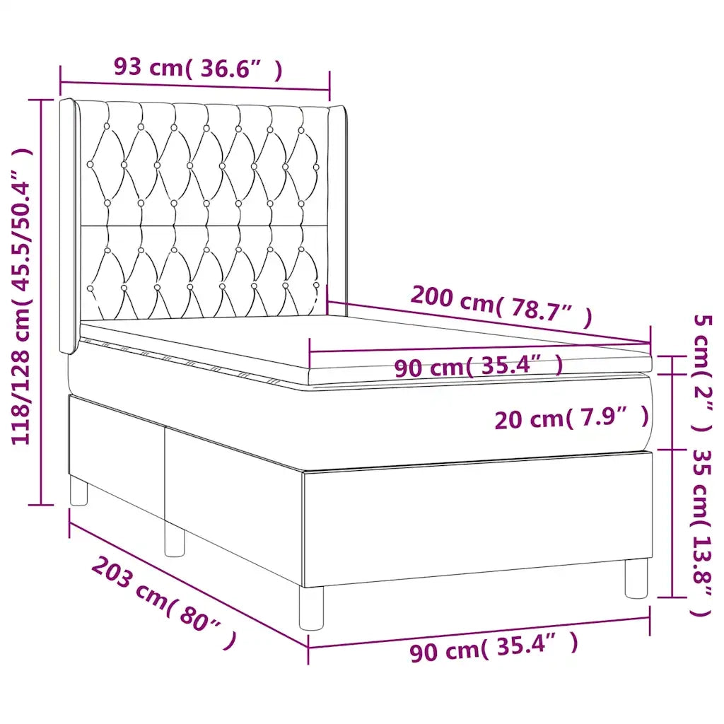 Letto a Molle con Materasso e LED Blu Scuro 90x200cm in Velluto 3139725