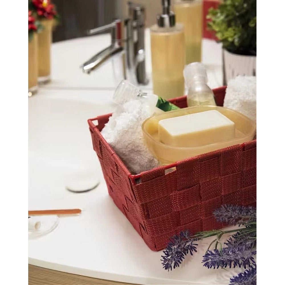 Trade Shop - Set 3 Cestini Porta Oggetti Organizer In Tessuto Rettangolari Bagno Rosso 69910 -