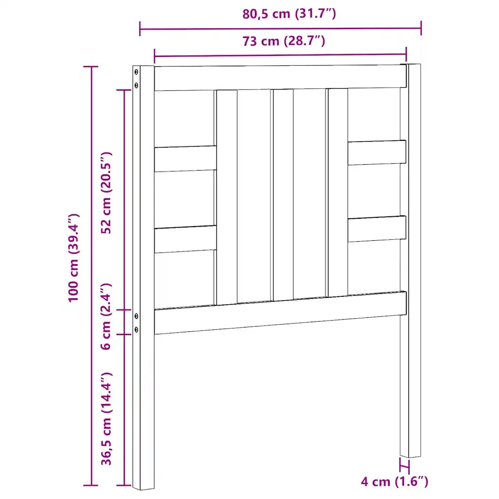 Testiera | Testata per Letto Nera 81x4x100 cm in Legno Massello di Pino